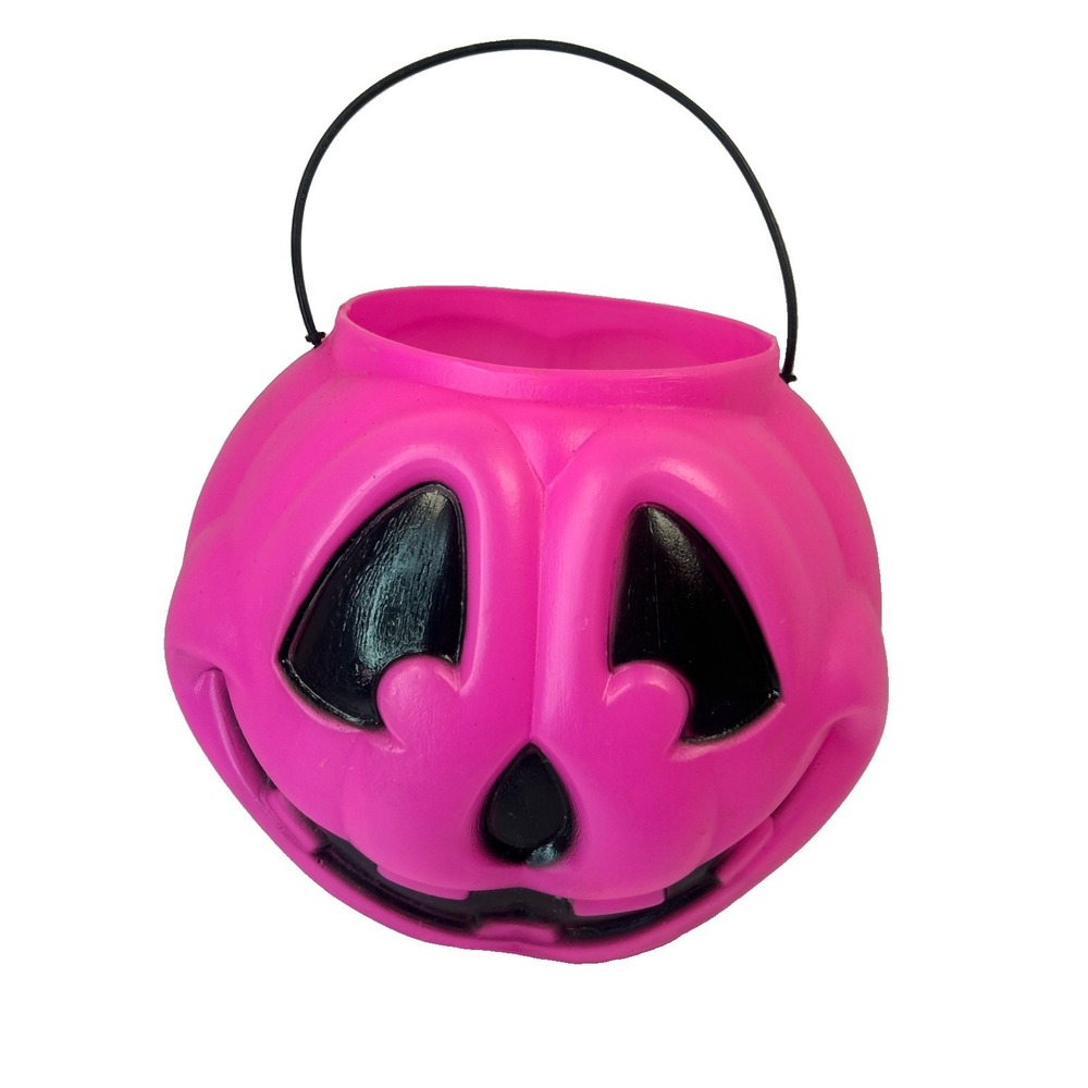 Vtg General Foam Plastics Hot Pink Halloween Pumpkin Trick or Treat Candy Bucket